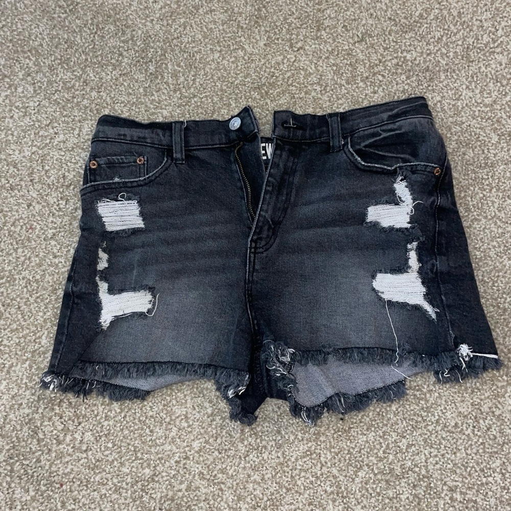 Distressed Black Denim Shorts